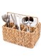 1 Pack With Handle Flatware Organizer, Hand Woven Water Hyacinth Cutlery Holder for Countertop