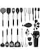 E-far Silicone Kitchen Utensils Set, 30-Piece Cooking Utensils Set with Holder, Heat Resistant Kitchen Spatulas Turner Tong Spoon Whisk Ladle for Nonstick Cookware, Stainless Steel Handle (Black)