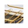 Sleek aluminum dish rack with drain tray, holds dishes and utensils, keeps counters dry and tidy.