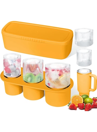 Cube Tray, Suitable for 40oz Tumbler, Reusable Cylindrical Silicone Ice Cube Mold, for Freezer, Ice Drink, Juice, Gifts Yellow 11.2x4.5x3.3inch