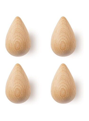 NALACAL Cute Water Drop Shaped Wooden Hooks,Decorative Wooden Wall Hooks for Hanging Hats, Jackets and More! All Natural, Solid Wood Hooks, Each Set Includes 4 Wall Hooks and Hardware