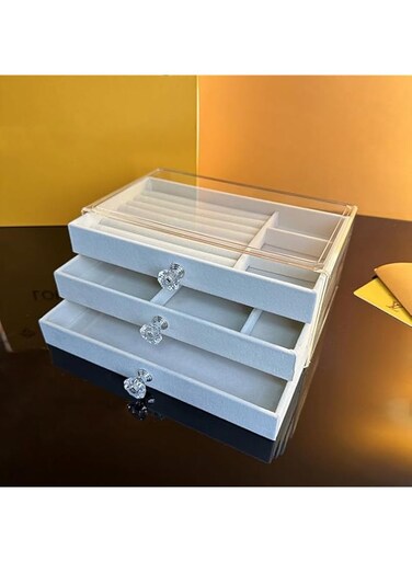 U-HOOME Acrylic Jewelry Organizer Box with 3 Drawers, Jewelry Box for Women Clear Velvet Jewelry Organizer for Earring Bangle Bracelet Necklace and Rings Storage Box Jewelry Display Case