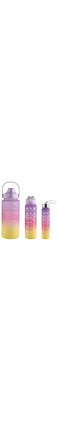 Motivational Sports Water Bottles pack of 3   Outdoor Bottle with Time Markings &amp; One-Click Open Leak-Proof, for Gym, Cycling, School &amp; Work - Pink Gradient
