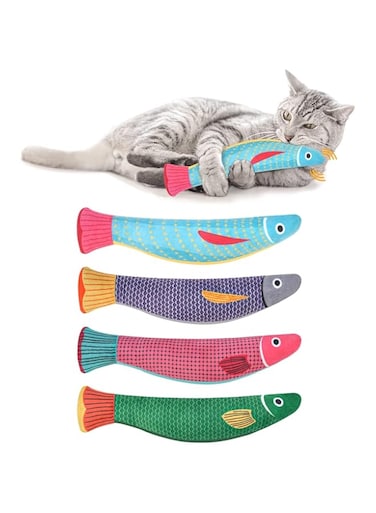 KASTWAVE Pcs Catnip Toy, Plush Cat Toys with Jingly Bell, Bite Resistant Chew Toys, Catnip Filled Cartoon Cat Teething Chew Toy (Phoenix Tail Fish Toys)