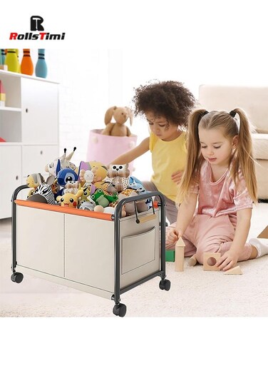 Large Capacity Rolling Toy Storage Bin,Multi-Functional Cart, Office Furniture Organizer with Wheels, Home Decor Accessory,Beige