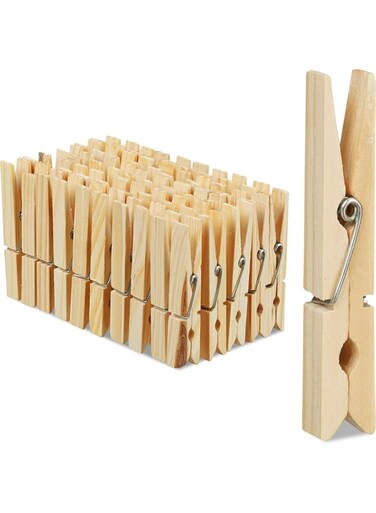 YU WELL Laundry Pegs, Set of 24, big wooden Pegs, crafts, Clothespins for drying, metal spring, natural (24Pc, Pack of 5)