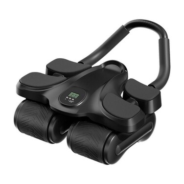 Automatic Rebound Ab Roller with Timer, 4-Wheel Core Trainer with Elbow Support &amp; Mobile Holder

