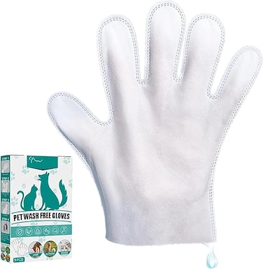 Pet Rinse Free Grooming Gloves, Gentle Deshedding Brush Glove for Face, Ear, Eye, PawsPet Body Gloves, Disposable Plant-Based Bath Wipes, Thick Extra, 10Pcs