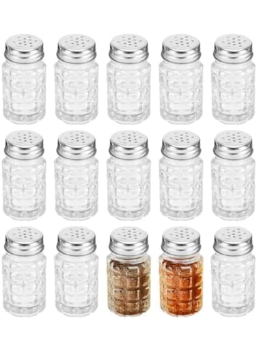 16 Pack Retro Glass Salt and Pepper Shakers Set - 2oz Vintage Style Spice Jars with Stainless Steel Lids, Textured Bubble Design for Kitchen, Restaurant, Wedding &amp; Travel (3" Tall)
