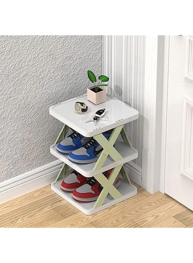 SEEMIE Shoe Rack, Shoe Shelf, Shoe Storage Organizer, Shoes Storage Tall Organizer Vertical Small Entryway Hallway Shelf for Entryway, Living Room, Bedroom [Green, 3 Tiers]