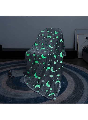 Glow in The Dark Moon and Stars Fleece Blanket Cotton Multicolour 152X127cm