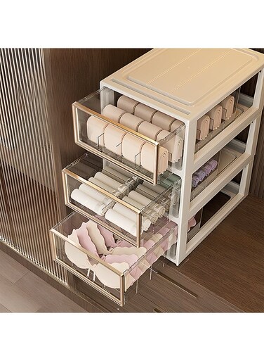 East 3 Pack Stackable Plastic Closet Storage Box, Wardrobe Cupboard Space-Saving Clothes Storage Hat Organizer, 37 x 26.4 x 49.2 cm, White