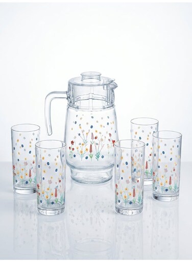 Kanfari Amsterdam 7 Piece Drink Set includes 1.8L Jug, 6 x 270ml Tivoli Glass Tumblers, Made of Annealed High Quality &amp; Durable Glass
