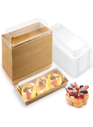 Azonee Charcuterie Boxes with Clear Lids, Sandwich Box with Clear Lids, 50 Pack Brown 4.7" To Go Paper Mini Treat Box, Disposable Food Containers, Dessert Boxes for Cookie, Cupcakes, Strawberries