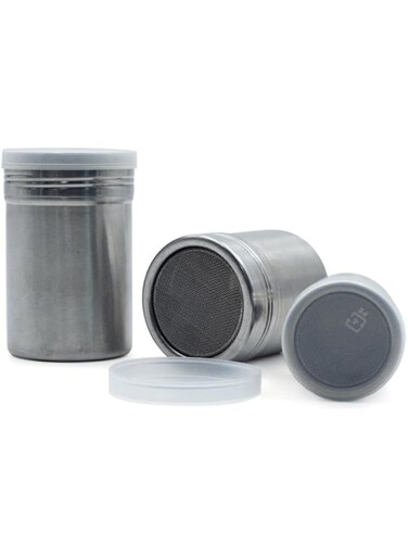 BERAM Sugar Shakers, Stainless Steel Powder Shakers, 3 Piece Set, Seasoning Canisters with Lids, Dry Food Storage Containers, Cake Flour Sieve, Dry Ingredients Sprinkler