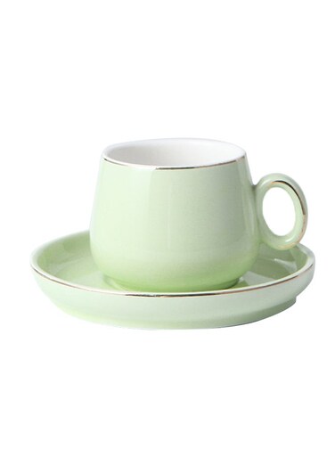 Round Handle Glaze Craft Cup &amp; Saucer Green 125ml