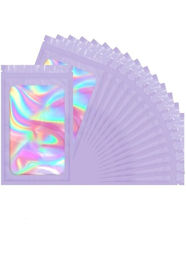 Azonee 100 Pack Gradient Color Holographic Bags, Holographic Zipper Packaging Jewelry Sample with Clear Window, Resealable Mylar Bags for Eyelash Jewelry Food (7.5x12cm)