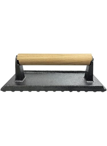 KITCHEN MASTER CAST IRON BURGER PRESS WITH WOODEN HANDLE