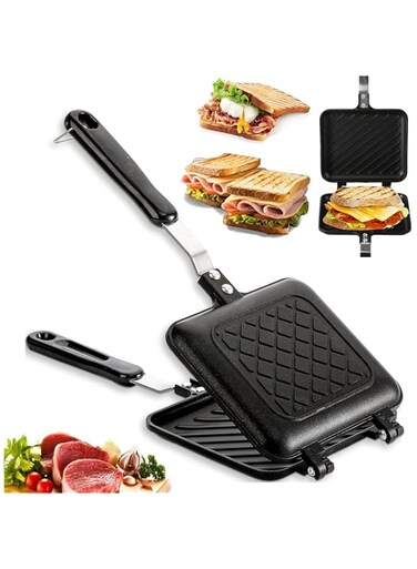 EETU Sandwich Maker, Non-stick Grilled Sandwich and Panini Maker Pan with Handle, Stovetop Toasted Sandwich Maker Aluminum Flip Cheese Maker Pan for Home Kitchen Breakfast Camping