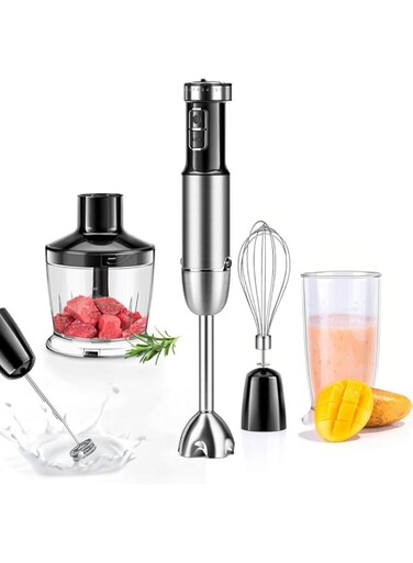 5-in-1 Hand Blender, 1000W, Stainless Steel Blade, 12-Speed Stainless Steel Stick Blender, 700ml Mixing Beaker, Milk Frother, Egg Beater,Chopper,Froth, Whip, Chop, Mix and Mash All in One (Black)