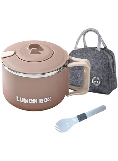 Tycom Stainless Steel Lunch Box for Kid School, Insulated Bento Lunch Box, Lunch Containers with Lids Foldable Handle, Leakproof   BFA Free   Dishwasher Safe (Round Brown)