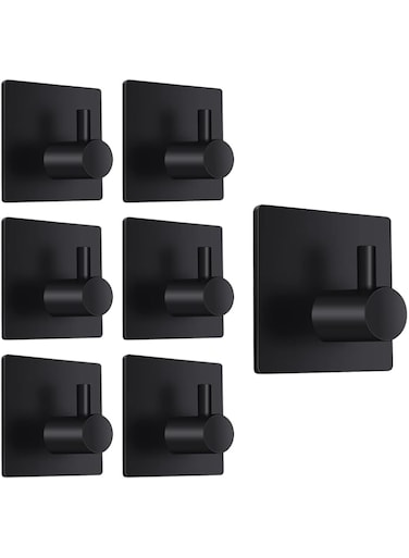UCHUANG Wall Hooks Heavy Duty Self Adhesive 304 Stainless Steel Traceless NO Nails-Anti-Rust Waterproof Hook for Bathroom, Kitchen, Hanging, Coat Robe, Towel, Key - Matte Black (7 Pack)