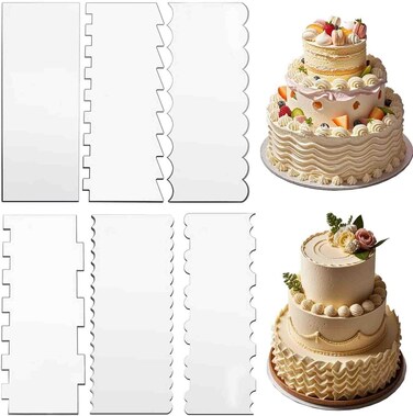 Cake Scraper Set, Clear Acrylic Icing Smoothers and Edge Combs for Buttercream, Frosting, Mousse, and Baking, Includes Large Smoothers for Smooth and Detailed Cake Decoration, 6-Piece