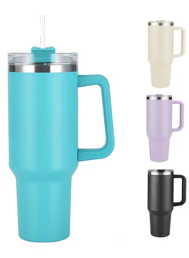 40 oz Tumbler with Handle and Straw, Insulated Stainless Steel Coffee Tumbler with Lid, Double Walled Travel Mug Water Bottle Cup, Large Tumbler for Hot and Cold Drinks