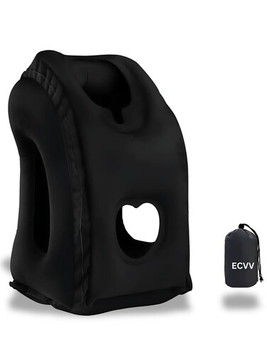 Inflatable Neck Pillow Air-plane Travel Pillow Inflatable Cushion Airplane Pillow for Neck Support on Airplanes/Cars/Buses/Trains/Office Napping Fabric Black