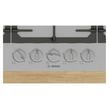 Bosch 90cm Gas Hob, 5 Burners &amp; Wok, Cast Iron Supports - PCQ9B5I90M Stainless Steel