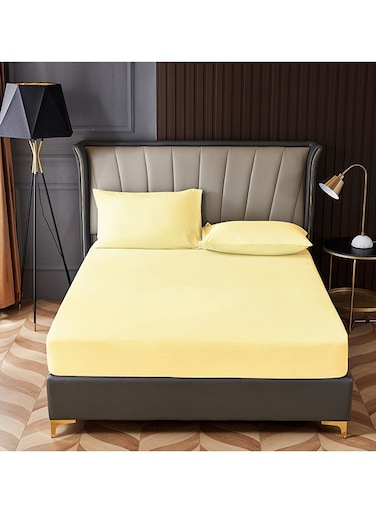 3-Piece Fitted Bedsheet Set Queen Size Microfiber Beige 150x200+30cm