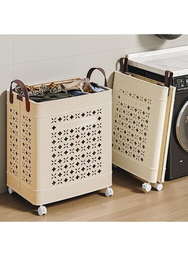 Wensprt Laundry Basket with Wheels Foldable Rolling Laundry Hamper - Collapsible Large Clothes Organizer and Sorter Basket, Plastic Washing Clothes Laundry Bin.