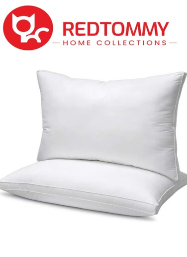 2 Pieces Soft Cotton Hotel Pillow Double White Piping Microfiber 50x70cm Made in Uae