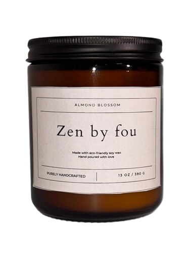 Zen by Fou Handcrafted Scented Candles &ndash; 13oz Glass Jar, Retro Design &ndash; Almond Blossom