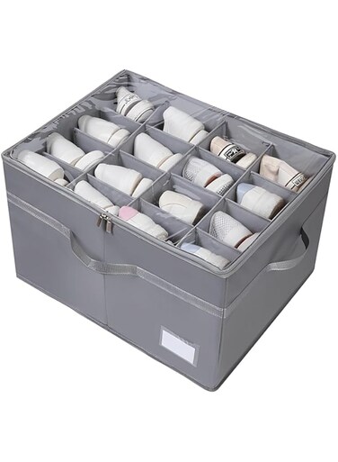 Beauenty Shoe Organizer for Closet,Fits up to 16 Pairs,Large Adjustable Shoe Box Storage Container with Clear Cover,Shoes Organizer with Bottom Support and Reinforced Handles(Grey)