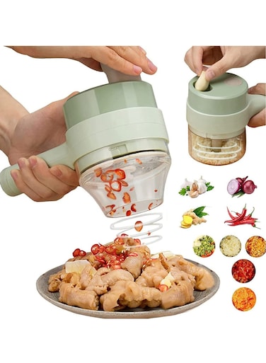 4 in 1 multifunctional usb rechargeable Handheld Electric Vegetable Cutter Set, Garlic Mud Masher Food Chopper, Portable Mini Wireless Food Processor,vegetable cutter slicer for Garlic Pepper Chili On