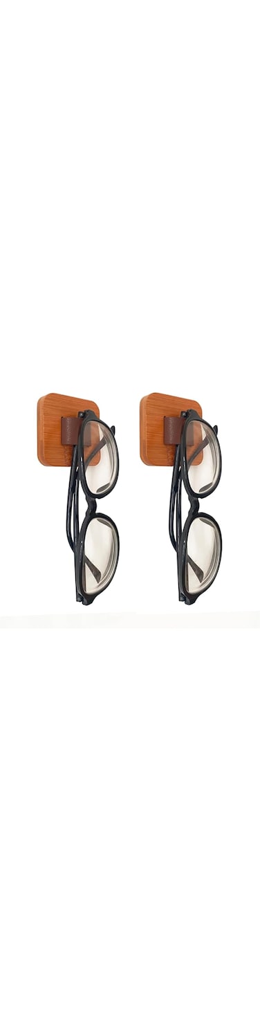 FINDAMAZE Sunglasses Organizer Wood Sunglasses Storage Wall Mounted Eyeglasses Holder Eyewear Display,Home Decor, (2pcs-Wood Color-Short-Sunglass Holder)