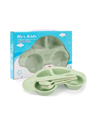 Giggles BrainGiggles Car Shape Baby Food Plate with Anti-Slip Base and Cutlery Set - Mess-Free Mealtime Fun in Attractive Packaging - Ideal for Toddlers and Young Kids (Green)