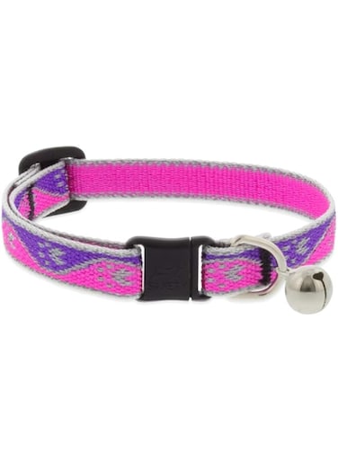 Lupine Pet Reflective Huighlights Cat Collar with Safety Buckle 8-12" &ndash; Pink Paws (With Bell)