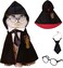 NALACAL Pet Costume Harry Potter Witchcraft Style, Dog Cat Halloween Costumes Cape Cosplay Costume Set, Wizard Pet Clothes Cute Apparel with Glasses (Large)