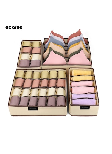 ECARES&reg; Lingerie Organizer Box, Bra Organizer, Closet Organizer Box for Bra, Drawer Organizer, 4 Pcs, Wardrobe Clothes Storage Organizer, Cardboard Foldable Case, Underwear, Panties, Briefs Scarves