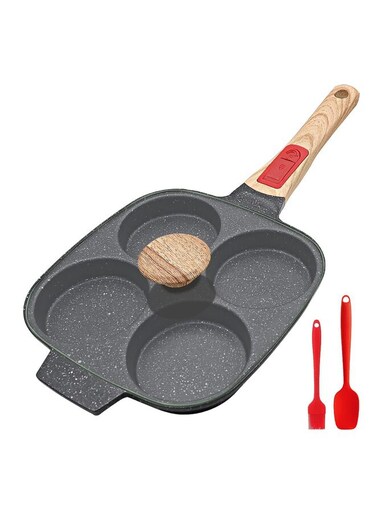 Egg Pan, Egg Frying Pan with Lid Nonstick 4 Cups Pancake Pan Fried Egg Pan for Breakfast, Gas Stove &amp; Induction Compatible(GRAY)
