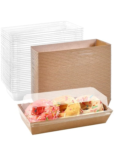 ChicAbode 50 Pack Paper Sandwich Boxes with Clear Secure Lids, Paper Charcuterie Boxes, 19 cm Long White Disposable Food Containers Bakery Boxes for Desserts, Strawberries, Cake Slice and Cookies