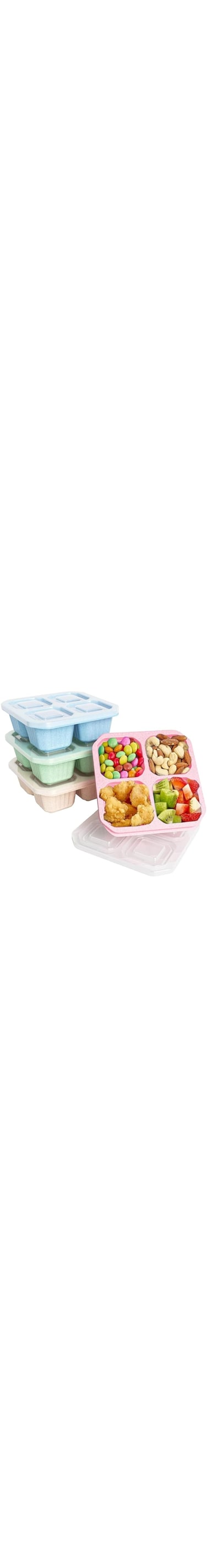 Bento snack box 4 pcs with compartments reusable, kids adult meal prep lunch containers, stackable food storage containers for school, picnic, work, etc.