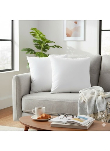 Home Luxury Cushion Filler, Decorative Pillow Inserts (Pack of 2, White) - Square Indoor Bed and Couch Pillows - Hollowfibre Cushion Fillers (Pack of 2, 35 x 35 cm)