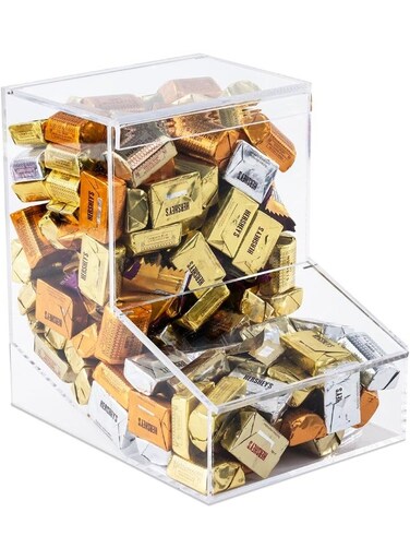 Candy Dispenser - Bulk Acrylic Storage Holder with Two Lids on Countertop, Office, Home or Wall Mount - Chocolate, Treats, Sweets, and Snacks