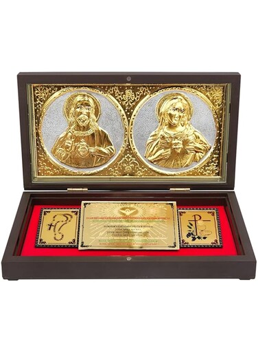 ARNAVIRA&reg; Gold Plated Jesus Christ and Mother Mary Photo Frame Gift Box for Christmas, New Year,House Warming (Brown)