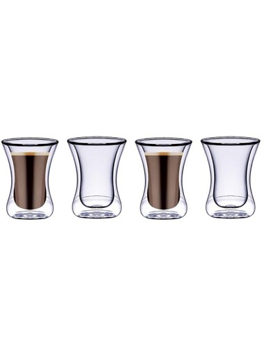BLACKSTONE Double Wall Glass ESTIKANA Coffee Cups, Suitable for Tea and Coffee Set of 4 Pcs 100ML - DG893