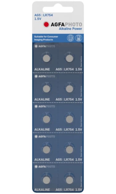 AGFAPHOTO Alkaline Long Lasting Coin Button Cell [ AG5, LR48 ]  Pack of 10 Batteries Equivalent to batteries : SR754W, SR48, SR754, SB-B3, F, V393, D393, 255, S7, AG5