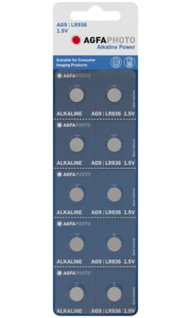 AGFAPHOTO Alkaline Long Lasting Coin Button Cell [ AG9, LR936 ]  Pack of 10 Batteries Equivalent to batteries : SR936SW, SR936, SB-A4, 280-17, V394, D394, 625, 39, AG9